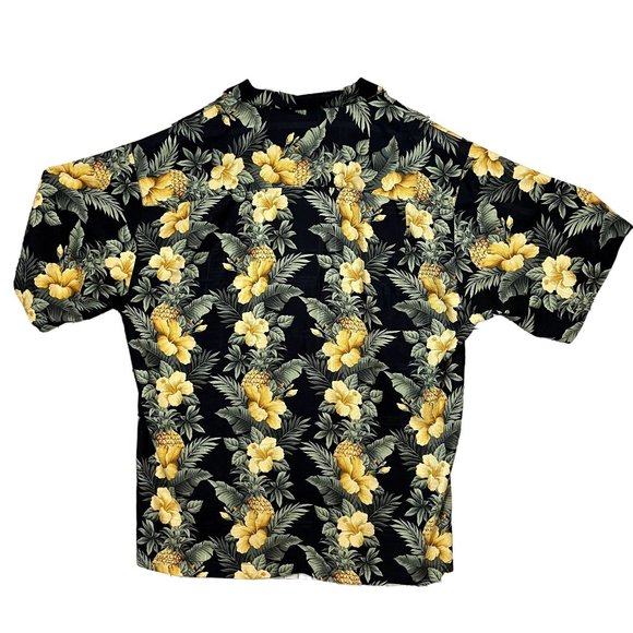 Tommy Bahama Black and Yellow Floral 100% Silk Men's Short Sleeve Hawaiian Shirt - Picture 2 of 8